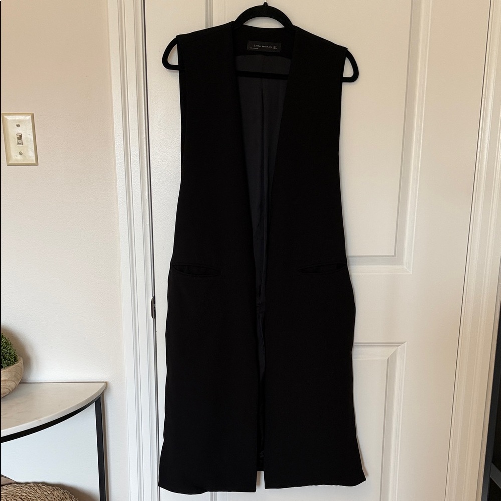 Zara Black Longline Sleeveless Open Vest